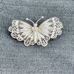 Vintage Filigree Butterfly 800 or 850 Silver Brooch/Pin Ornate!